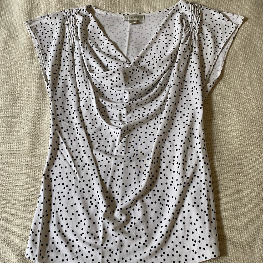 Vintage Casual Corner Collectibles White with Black polka dots cowl shirt